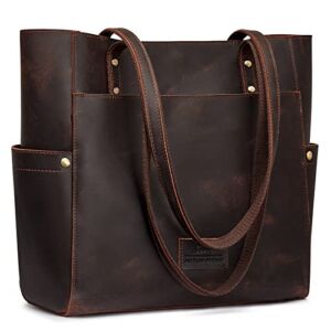 S-ZONE Genuine Leather Tote Bag Large Shoulder Purse Work Vintage Handbag for Women