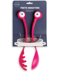 OTOTO Pasta Monsters and Salad Servers – BPA-Free Fun Kitchen Gadgets – 100% Food Safe Salad Spoon and Fork Set – Pasta and Salad Server – 11.93x 3.39 x 2.24 inch (Pink)