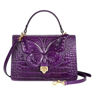PIJUSHI Designer Crocodile Leather Handbags for Women Crossbody Satchel Bag with Butterfly(66296 Purple)