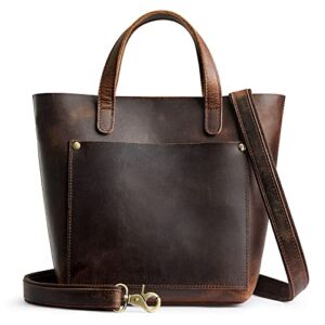 S-ZONE Genuine Leather Crossbody Handbag Women Top-Handle Satchel Shoulder Bag with Inner Pouch, Dark Brown