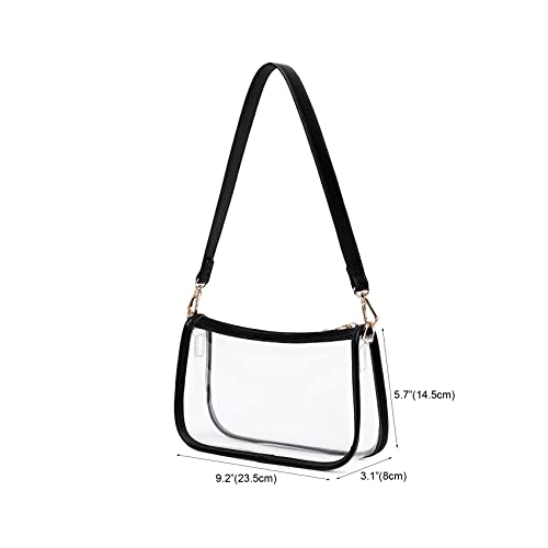 Leanoria Clear Tote Bag Stadium Approved Clear Purse PVC Handbag Retro Classic Transparent Bag for Work Concert (Black) | The Storepaperoomates Retail Market - Fast Affordable Shopping