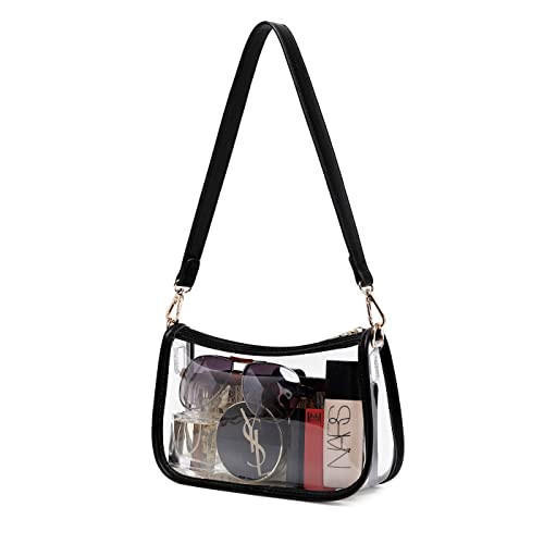 Leanoria Clear Tote Bag Stadium Approved Clear Purse PVC Handbag Retro Classic Transparent Bag for Work Concert (Black) | The Storepaperoomates Retail Market - Fast Affordable Shopping