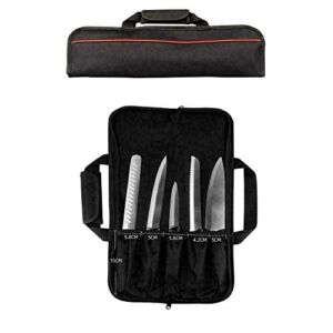 HUHAOLIANHE Professional Nylon Kitchen knife Bag (5 Pockets) Storage Carrying Pouch Red Portable Chef Knife Roll Case