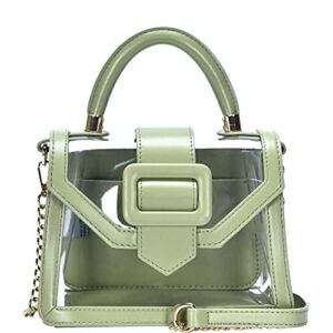 Womens Vegan Leather Classy Top-Handle Medium Flap Clear Transparent Satchel Handbag Purse Crossbody Bag (Moss)