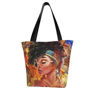 African American Woman Tote Bag Large Handbag Shoulder Bag for Girl Adults Work School Shopping with Zipper
