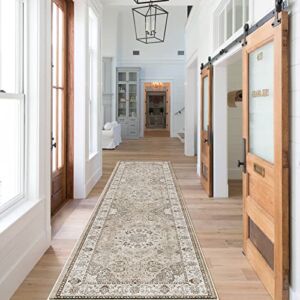 Foldable Hallway Runner Rug,Soft Kitchen Runner Rug,Rug Blends A Brilliant Palette of Sophisticated Colors with A Classic, Persian-Inspired Design. (2 X 7, Beige)