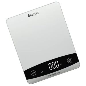 Searon Food Kitchen Scale,Digital Scale for Food Ounces and Grams Ml Lb,10Kg/22Lb Capacity for Weight Loss, Baking, Cooking, Keto and Meal Prep, Tempered Glass Panel – 7.9 X 6.3 X 0.6 Inches