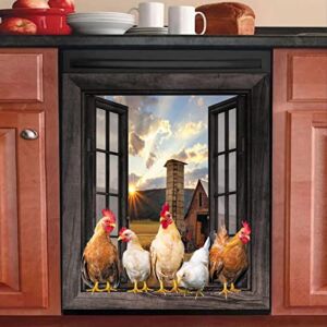 Country Rooster Hen Dishwasher Magnetic,Farm Lighthouse Dish Washer Sticker Kitchen Decorative,Farmhouse Chicken Fridge Decal Farmhouse Window Refrigerator Decals,Home Appliance Magnets 23″x17″