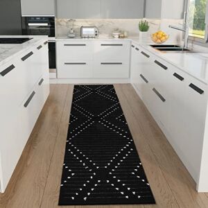 LIVEBOX Boho Runner Rug 2’x8′ for Kitchen, Black Washable Rug for Hallway, Woven Cotton Moroccan Area Rug Geometric Long Entryway Carpet for Laundry Bedroom Living Room
