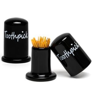Swetwiny Ceramic Toothpick Holder Set of 2, Porcelain Toothpick Holder Dispenser with Lid for Home and Kitchen Decor (2pcs Black)