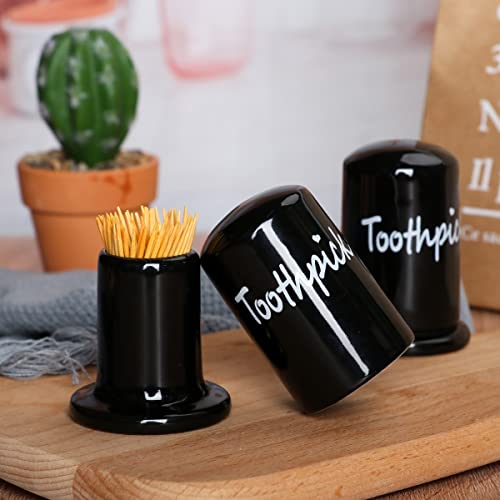Swetwiny Ceramic Toothpick Holder Set of 2, Porcelain Toothpick Holder Dispenser with Lid for Home and Kitchen Decor (2pcs Black) | The Storepaperoomates Retail Market - Fast Affordable Shopping