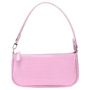IBIZA VIBE Bag Crocodile Effect Retro Faux Leather Classic Clutch Shoulder Purse Handbag for Women, Pink