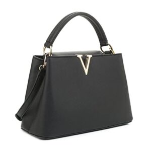 EVVE Women’s Small Satchel Bag Classic Top Handle Purses Fashion Crossbody Handbags with Shoulder Strap | BLACK