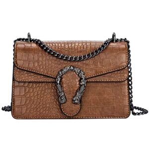 GLOD JORLEE Chain Crossbody Shoulder Bags for Women – Snakeskin Textured Print Leather Satchel Handbags Luxury Evening Clutch Purses (Brown-2)