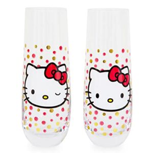 Hello Kitty Polka Dot Portrait 9-Ounce Stemless Fluted Glassware, Set of 2 | Toasting Champagne Glass Cups For Wine, Mimosas, Cocktails | Home Bar & Kitchen Essentials, Cute Housewarming Gifts