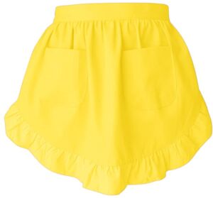 CBTRFASHION Women’s Waist Aprons with White Pockets Half Server Home Waitress Supply Vintage Servant Maid Apron for Kitchen Cooking (Yellow)