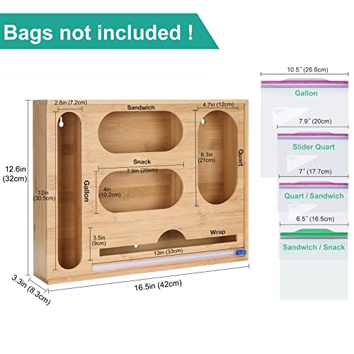Puricon Ziplock Bag Storage Organizer for Drawer & Wrap Dispenser With Cutter, Food Storage Bag Organizer Holder for Gallon Quart Sandwich Snack, Compatible With Ziploc Solimo Hefty Glad Bags -Bamboo | The Storepaperoomates Retail Market - Fast Affordable Shopping