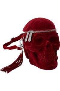 Killstar Grave Digger Blood Red Skull Gothic Velvet Handbag Purse KSRA001500