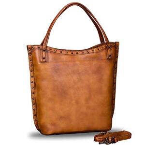 IVTG Genuine Leather Shoulder Bag for Women Work Tote Vintage Handmade Top Handle Large Capacity Handbag Satchel Purse (Brown)