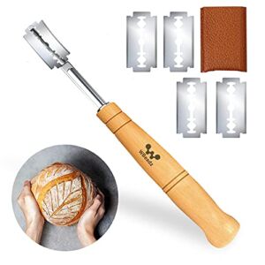 WBeadz Premium Bread Lame Dough Scoring Tool, Bread Scoring Tool with 5 Blades to Slice, Cut, or Score Bread Dough Easily – Comes with a Genuine Leather Encasing – Bread Making Tools and supplies