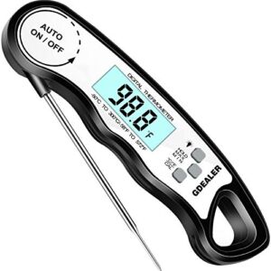GDEALER DT6 Instant Read Meat Thermometer Waterproof Ultra Fast Digital Cooking Thermometer with Backlight & Calibration Food Thermometer for Kitchen BBQ Grill Smoker Oil Fry (Black White)