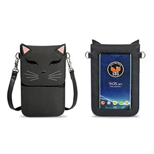 Just for Fun Touchscreen Crossbody Purse by Save the Girls – Smartphone Purse with a Playful Design, Black Cat