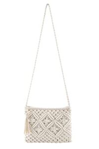 CHIC DIARY Clutch Purse for Women, Cotton Handbag Bohemian Handwoven Envelope Crossbody Bag Summer Beach Wristlet Wallet (White)