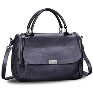 IVTG Genuine Leather Satchel Bag for Women Vintage Handmade Top Handle Crossbody Handbag (Black)