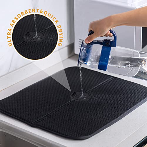 Dish Drying Mat for Kitchen Counter Dishes Towels Absorbent Sink Drain Mats with Microfiber,14″ x17”,3 Pack Black | The Storepaperoomates Retail Market - Fast Affordable Shopping