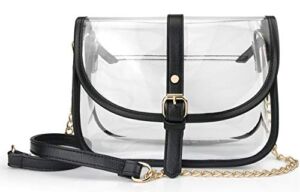 Clear Saddle Cross Body Bag Women Chain Shoulder Handbag Purse (Black)