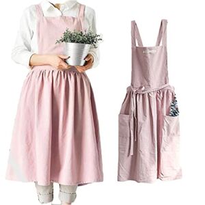 SF-ZXTINP Cotton and linen Kitchen Cooking Aprons Dress for Women with Pockets Cute for Baking Painting Gardening Cleaning