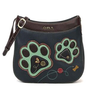 Chala Handbags Paw Print Crescent Crossbody Handbag Purse, Dog Mom