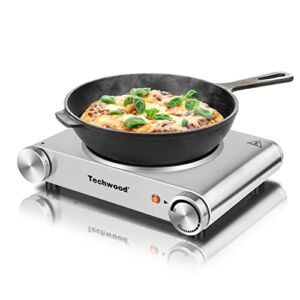 Hot Plate, Techwood Single Burner for Cooking, 1200W Portable Infrared Electric Stove with Adjustable Temperature, 7.5” Cooktop for Dorm Home/RV/Camp, Compatible for All Cookwares, Stainless Steel, Silver