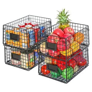 X-cosrack Stackable Metal Wire Basket for Pantry Baskets Organization 4 Pack Wire Baskets for Organizing, 12x9x6in Foldable Food Storage Baskets Bins for Kitchen, Closet, Cabinet, Laundry