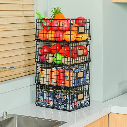 X-cosrack Stackable Metal Wire Basket for Pantry Baskets Organization 4 Pack Wire Baskets for Organizing, 12x9x6in Foldable Food Storage Baskets Bins for Kitchen, Closet, Cabinet, Laundry | The Storepaperoomates Retail Market - Fast Affordable Shopping