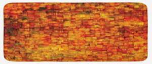 Ambesonne Burnt Orange Kitchen Mat, Vintage Mosaic Background Quadratic Little Geometric Squares Faded Print, Plush Decorative Kitchen Mat with Non Slip Backing, 47″ X 19″, Orange Mustard