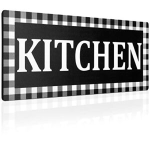 Wooden Kitchen Sign Buffalo Plaid Wall Decor 13.8 x 5.1 Inches Rustic Wall Sign Black and White Vintage Farmhouse Kitchen Decor for Home Kitchen Pantry Dining Room Restaurant Coffee Shop (Black)