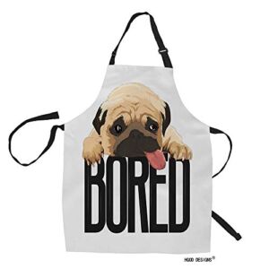 HGOD DESIGNS Pug Kitchen Apron,Funny Cute Pet Tired Pug Dog Quote Bored Bib Aprons For Home Cooking Gardening Adjustable Neck for Women men,Adult Size