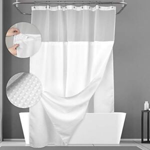 N&Y HOME Waffle Weave Shower Curtain with Snap-in Fabric Liner Set, 12 Hooks Included – Hotel Style, Waterproof & Washable, Heavyweight Fabric & Mesh Top Window – 71×72, White