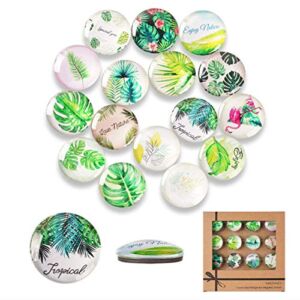 Mienno 16 Pack Greenery Refrigerator Magnets, Crystal Glass Magnets, Greenery Designs Decorative Fridge Magnets, Homewarming Gift, Home Decoration Gift with Gift Packaging Box  (Kraft Gift Box)