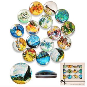 Mienno 16 Pack Van Gogh Refrigerator Magnets, Crystal Glass Magnets, Van Gogh Decorative Fridge Magnets, Homewarming Gift, Home Decoration Gift with Gift Packaging Box  (Color Gift Box)