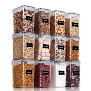 Vtopmart Airtight Food Storage Containers 12 Pieces 1.5qt / 1.6L- Plastic BPA Free Kitchen Pantry Storage Containers for Sugar, Flour and Baking Supplies – Dishwasher Safe – Include 24 Labels, Black