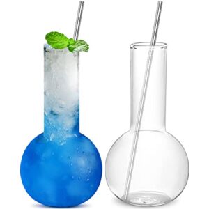 INFTYLE Creative Tube Cocktail Glass Set of 2 -14oz Distilling Flask Clear Glass for Cocktail Martini Tequila Margarita for Party, Home Bar or Gift
