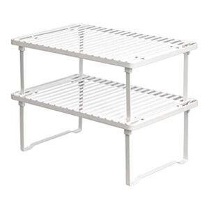Amazon Basics Stackable Metal Kitchen Storage Shelves, Set of 2 – White