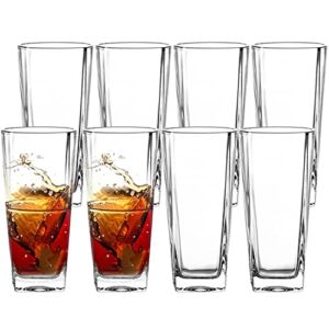 Clear Glass Cups, Lead-free Drinking Glasses with Heavy-duty Square Bottom for Bars, Restaurants, Kitchen, Home, Clear Drinking Cups for Water, Juice, Wine, Beer, 9 Ounce 8Pack