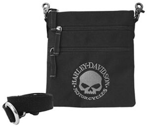 Harley-Davidson Women’s Embroidered Willie G Skull Clip Bag with Strap, Black