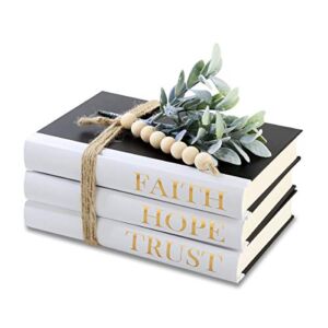 Decorative Hardcover Quote Books,Black and White Decoration Books, Farmhouse Stacked Books ,HOPE | FAITH | TRUST (Set of 3) Stacked Books for Decorating Coffee Tables and Bookshelf