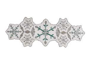 Christmas Table Runners 36 Inches, Snowflake Beaded Table Runner, Table Mats for Kitchen Table – Home Decor Mat for Harvest, Thanksgiving, Wedding, Party Decoration – White/Teal/Silver