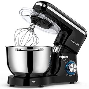 HOWORK Stand Mixer , 660W Electric Kitchen Food Mixer With 6.55 Quart Stainless Steel Bowl, 6-Speed Control Dough Mixer With Dough Hook, Whisk, Beater (6.55 QT, Black)