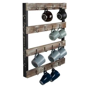 J JACKCUBE DESIGN Coffee Mug Holder Wall Mounted Rustic Wood Cup Organizer with 16-Hooks Hanging Rack for Home, Kitchen Display Storage and Collection : MK519A